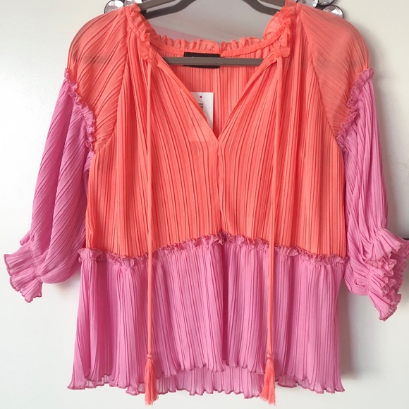 fab’rik Pleated Colorblock Peasant Blouse - Picture 2 of 8